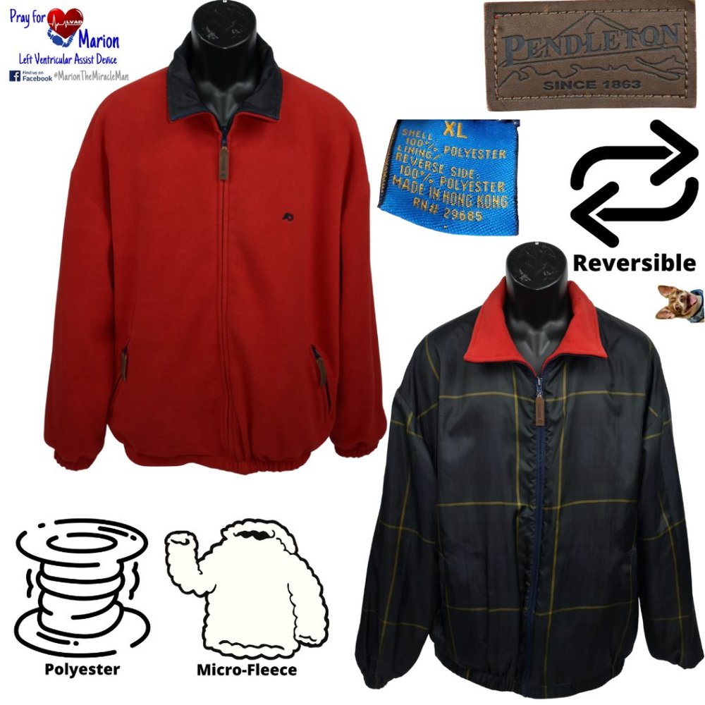 Pendleton Xl Red Microfleece Jacket Reversible Fu… - image 1